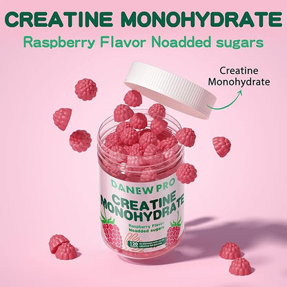 Creatine Monohydrate Gummies for Men & Women-5g of Creatine Monohydrate per Serving - Sugar Free,Vegan, Raspberry Flavor, 120 Count