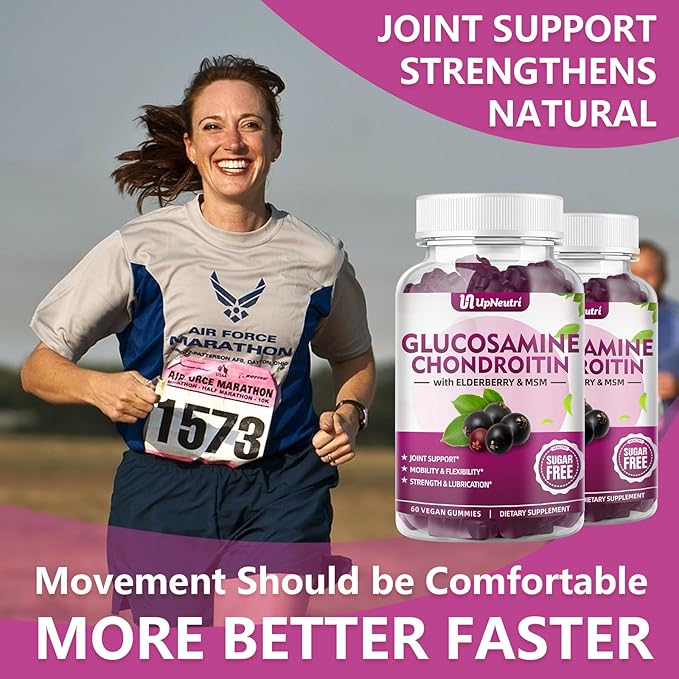 Glucosamine Chondroitin Gummies Sugar Free, Extra Strength 1500mg Glucosamine with Chondroitin MSM & Turmeric, Joint Support Supplement for Men & Women Joint Health (60 Count (Pack of 2))