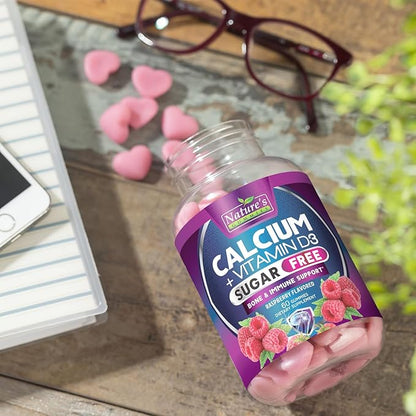 Sugar Free Calcium Gummy Bites Plus 400 IU Vitamin D3, Bone Health & Immune Support, Supports Bone Strength - Chewable Calcium Nutrition Supplement, Non-GMO, Berry Flavor Chews - 60 Gummies