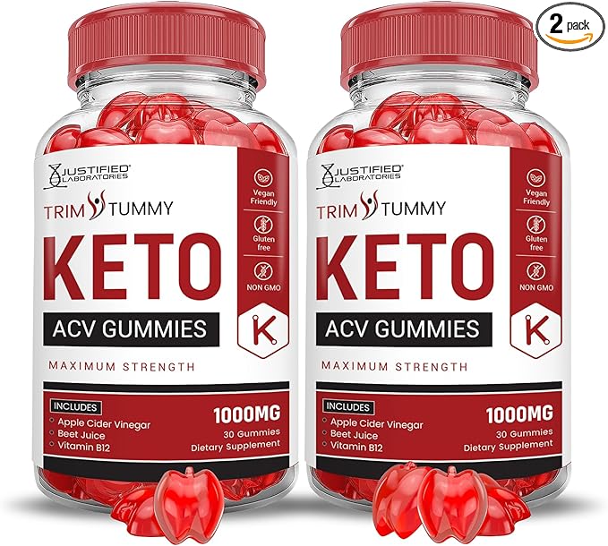 (2 Pack) Trim Tummy Keto ACV Gummies Advanced Formula 1000MG Trim Tummy Keto Gummies Apple Cider Vinegar Formulated with Pomegranate Beet Juice Powder B12 Vegan Non GMO 120 Gummys