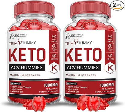 (2 Pack) Trim Tummy Keto ACV Gummies Advanced Formula 1000MG Trim Tummy Keto Gummies Apple Cider Vinegar Formulated with Pomegranate Beet Juice Powder B12 Vegan Non GMO 120 Gummys