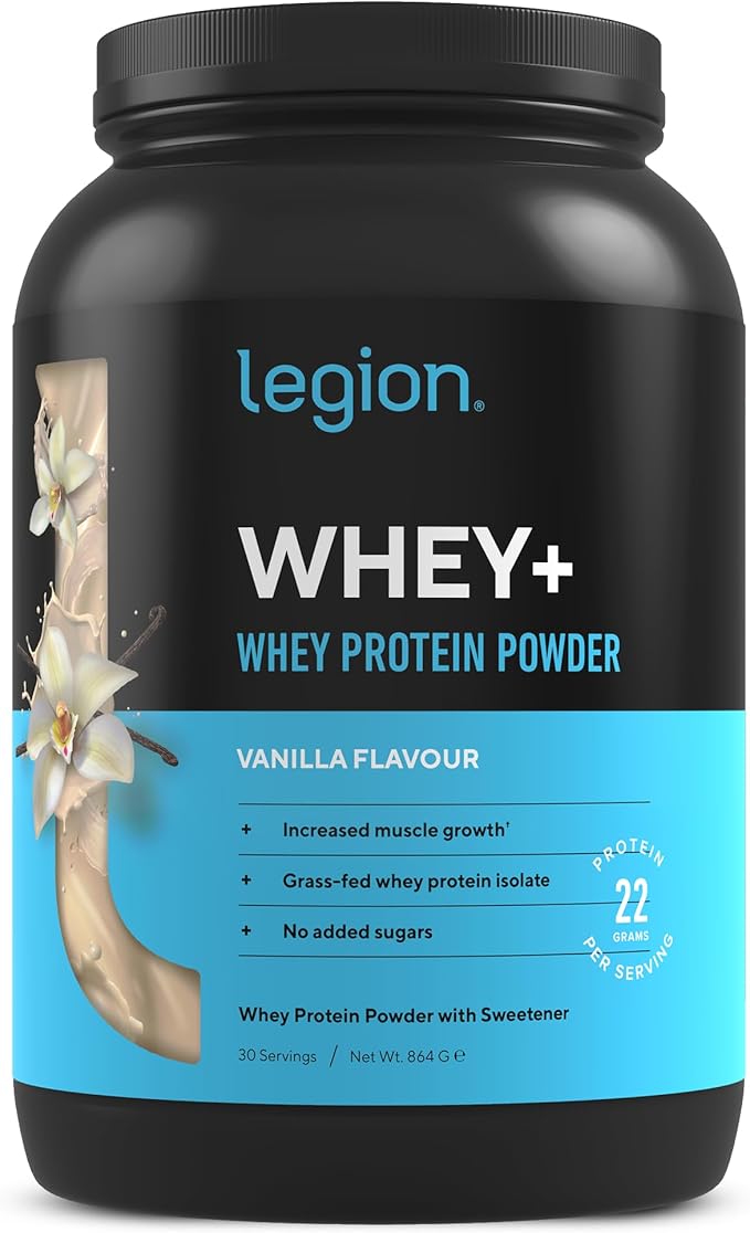 LEGION Whey+ Whey Isolate Protein Powder from Grass Fed Cows - Low Carb, Low Calorie, Non-GMO, Lactose Free, Gluten Free, Sugar Free, All Natural Whey Protein Isolate, 30 Servings (Vanilla)