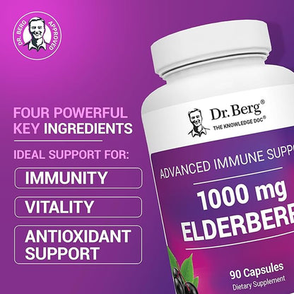 Dr. Berg Black Elderberry Capsules (Advanced Immune Support*) with 15,000 IU Vitamin D, 60 mg of Zinc, & 90 mg of Camu Camu - (4-in-1) Sambucus Elderberry Immune Support Supplement - 90 Capsules
