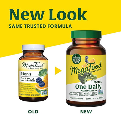 MegaFood One Daily Mens Multivitamins - Multivitamin for Men - Vitamin C, Vitamin D3 & Vitamin B12 - Muscle, Energy Metabolism & Immune Support - Vegetarian, Gluten Free - 60 Tablets, 60 Servings