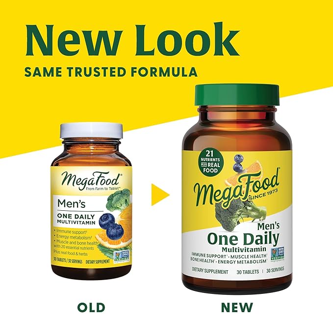 MegaFood One Daily Mens Multivitamins - Multivitamin for Men - Vitamin C, Vitamin D3 & Vitamin B12 - Muscle, Energy Metabolism & Immune Support - Vegetarian, Gluten Free - 60 Tablets, 60 Servings