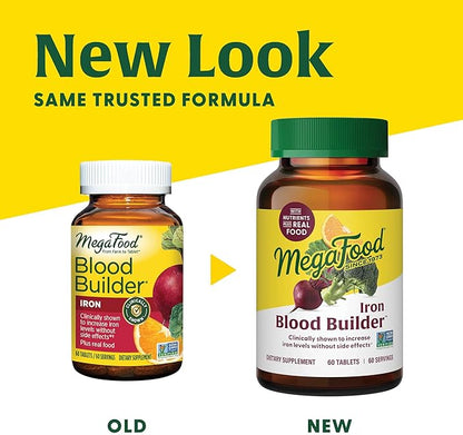 MegaFood Blood Builder - Iron Supplement Clinically Shown to Increase Iron Levels without Side Effects - Iron Supplement for Women with Vitamin C, Vitamin B12 and Folic Acid - Vegan - 180 Tabs