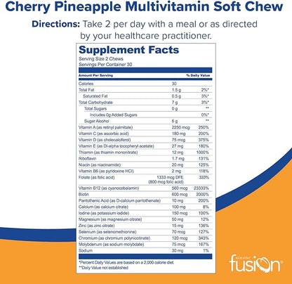 Bariatric Fusion Bariatric Multivitamin Chewable Soft Chew | Cherry Pineapple Flavor | Chewy Bariatric Vitamins for Post Bariatric Surgery Patients | 60 Count | 1 Month Supply