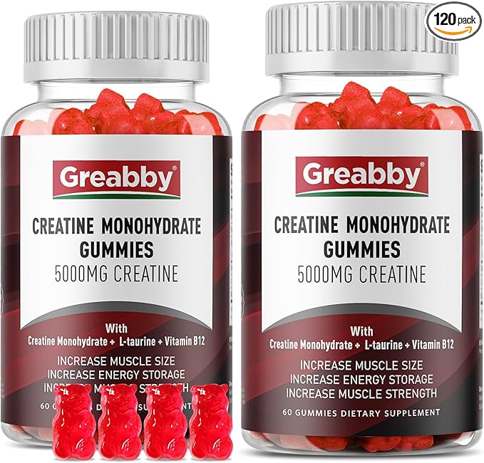 Creatine Monohydrate Gummies - 5g Creatine Monohydrate for Women & Men, L-Taurine, B12, Creatine Chews for Muscle Growth, Increase Strength and Build Muscle, Mixed Berry Flavor 120 Count