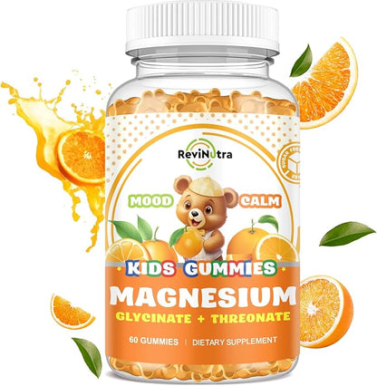 Magnesium Complex Gummies- Calm Chewable Gummies for Kids & Adults- Magnesium Glycinate, Threonate Supplement- Support Calm Stress Relief, Bones, Mood Vegan- Sugar-Free Orange Flavor, 60 Gummies