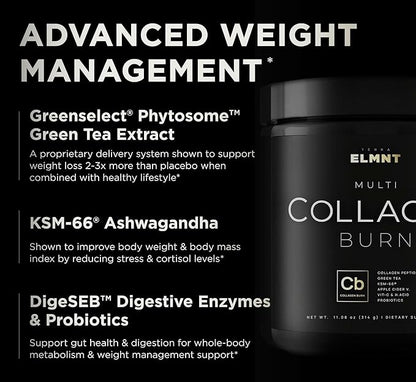 ELMNT Super Collagen Powder for Women Weight Loss + Beauty w. Probiotics, Hyaluronic Acid, ACV, KSM-66, Biotin - Premium Multi Collagen Peptides Protein Supplement Colageno for Women (Unflavored)