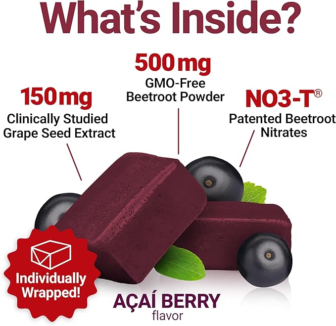Force Factor Total Beets Blood Pressure Support Supplements with Beet Powder, Great-Tasting Beets Chewables for Heart-Healthy Energy, and Increased Nitric Oxide, 60 Chews