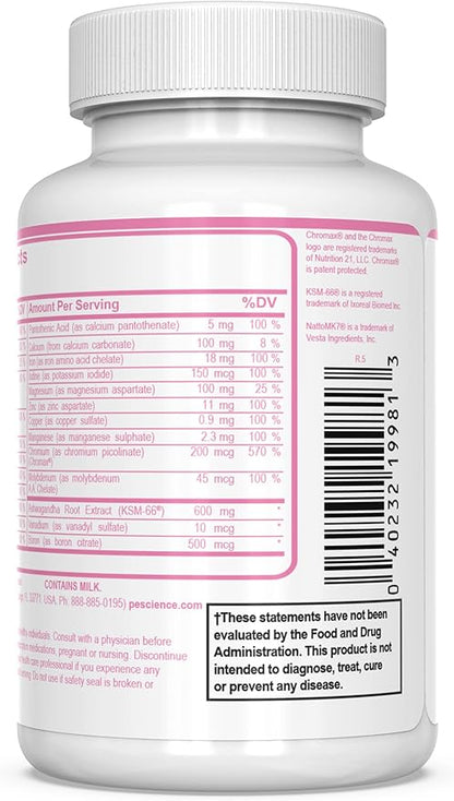 PEScience TruMulti Women's, Multivitamin with Premium Quality Vitamin C, D, Zinc for Immune & Stress Support, 90 Capsules