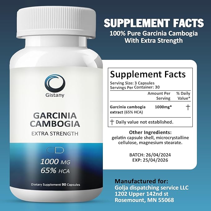 Extra Strength 65% HCA Pure Garcinia cambogia Natural Weight Loss Pills, Appetite Control Pill Dietary Supplement to Control Weight for Both Men and Women
