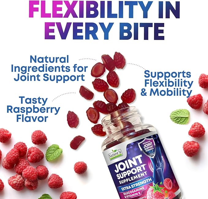 Joint Support Supplement - Extra Strength Glucosamine Joint Support Gummy - Joint Health Support & Flexibility for Back, Knees, & Hands - Vitamin E for Immune Support for Women & Men - 60 Gummies