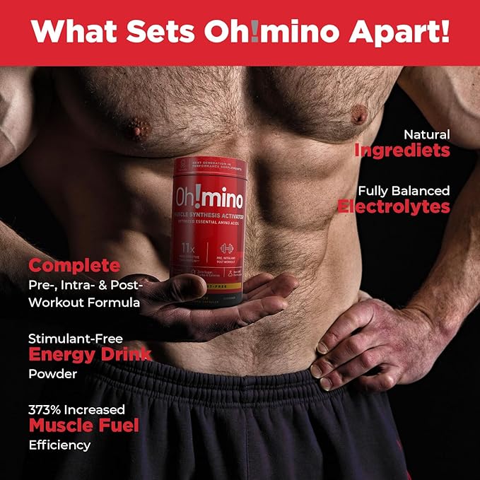 Oh!mino Amino Acids Supplement, Ultimate Muscle Synthesis Activator, Pre and Post Workout Vitamins for Body Conditioning and Muscle Recovery, 180 Vegan Muscle Builder Capsules - Oh!Nutrition