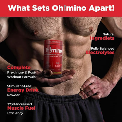 Oh!mino Amino Acids Supplement, Ultimate Muscle Synthesis Activator, Pre and Post Workout Vitamins for Body Conditioning and Muscle Recovery, 180 Vegan Muscle Builder Capsules - Oh!Nutrition