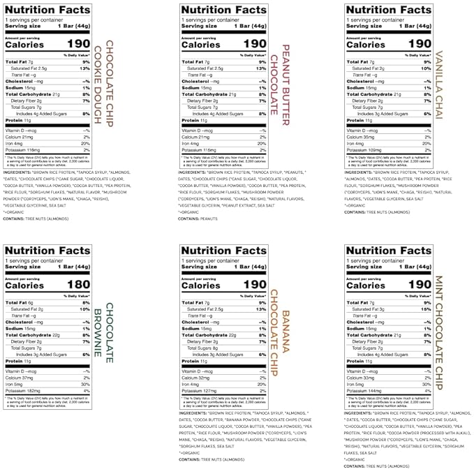 Organic Functional Mushroom Protein Bars | Made in USA | Full Dose (1500mg) Lions Mane, Chaga, Reishi & Cordyceps Bars | Vegan Protein Bars, Adaptogens, Superfoods Protein Bars | 12 Bars Variety Box