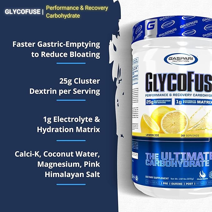 Gaspari Nutrition Glycofuse: Performance and Recovery Carbohydrate, 25g Cluster Dextrin and 1g Electrolyte and Hydration Matrix (30 Servings, Lemon Ice)