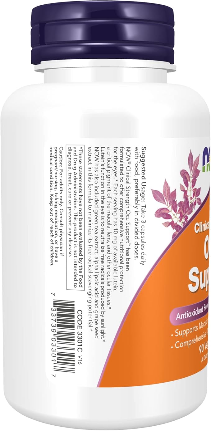 NOW Supplements, Ocu Support™with FloraGLO® Lutein, Plus Vitamins A, C and E, 90 Veg Capsules (Pack of 3)