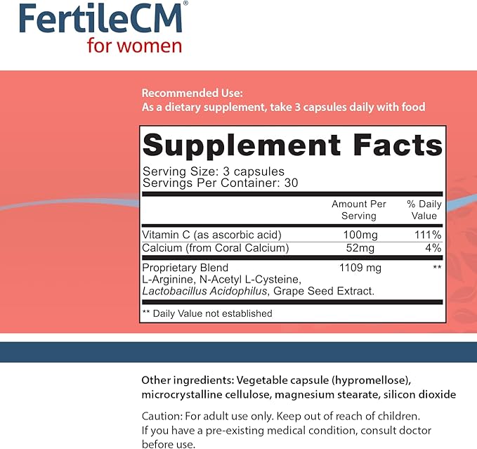 Fairhaven Health FertileCM Fertility Supplement for Women, Capsules - Fertile Cervical Mucus, Ovulation Cycle, Includes L-Arginine, N-Acetyl-Cysteine, Grape Seed Extract and Vitamin C - 90 Capsules