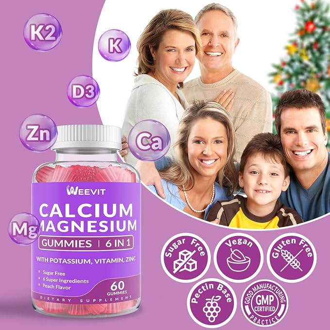 Sugar Free Calcium Gummies Supplement 600mg, Calcium Magnesium Zinc Gummies with Vitamin D3, Potassium, High Absorption Calcium Gummy for Bone, Teeth & Muscle