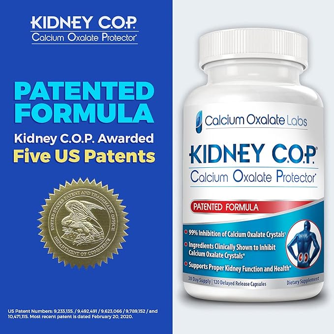 Kidney COP Calcium Oxalate Protector 120 Capsules, Patented Kidney Support for Calcium Oxalate Crystals, Helps Stops Recurrence of Stones, Stronger Than Chanca Piedra Stone Breaker Supplements 6 Pack