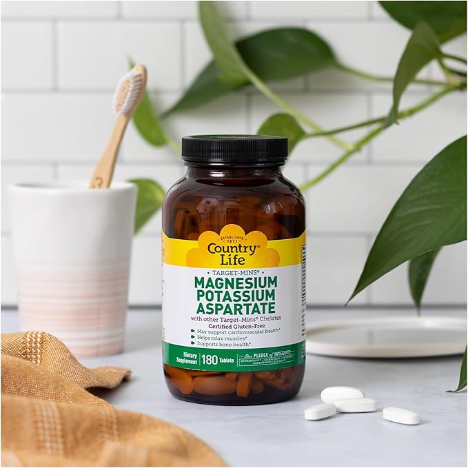 Country Life Magnesium and Potassium Supplement for Heart Health, Cardiovascular Support, Immune System and Bone Health, Gluten-Free