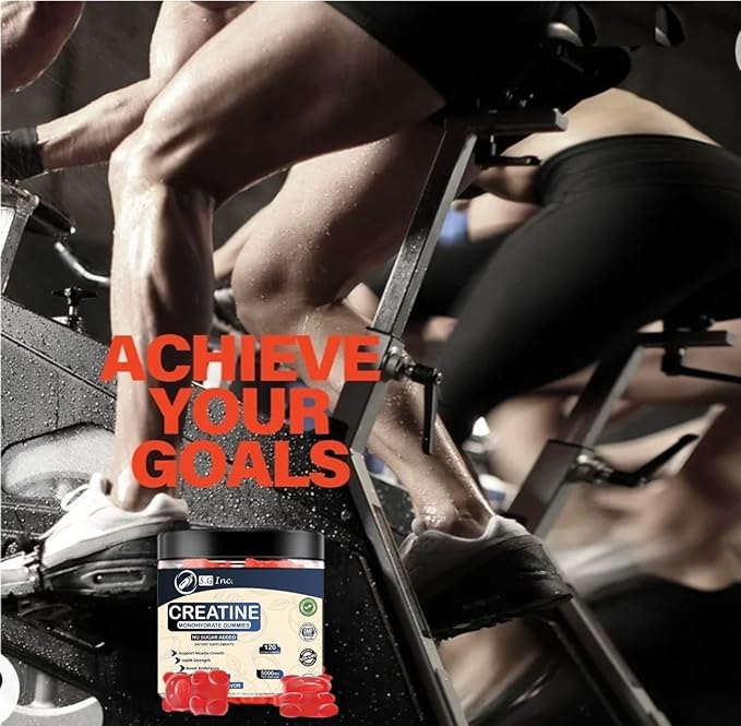 S.G Creatine Monohydrate Gummies for Men & Women ‒ Sugar Free 5g Creatine Monohydrate Gummies for Muscle Support ‒ Pre-Work Out Chewable Supplements for Energy Boost ‒ Strawberry Flavored 120 Gummies