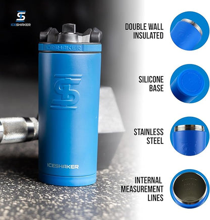 Ice Shaker Insulated Stainless Steel Shaker Bottle | 26oz, Royal | Cold for 30+ Hours | Insulated Cup with Twist-on Agitator | Odor-Free Shaker Cup for Protein Shakes, Water, Smoothies, Cocktails