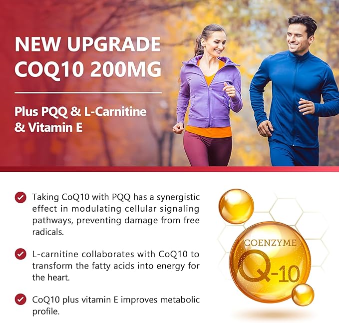 NATURE TARGET CoQ10-200mg with PQQ L-Carnitine & Omega-3s, High Absorption Coenzyme-Q10 with BioPerine, Supports Heart and Immune System, Cellular-Energy-Production, 120 Servings