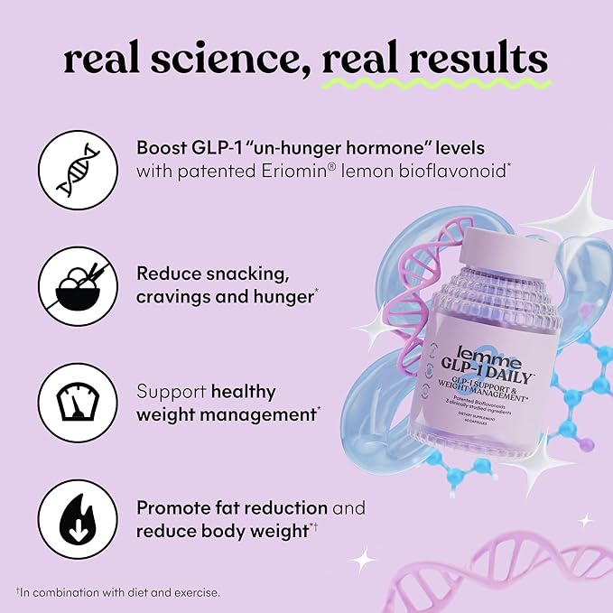 Lemme GLP-1 Daily, Reduce Hunger & Cravings, Boost GLP-1 Production, Support Fat Loss and Weight Management with Clinically Studied Ingredients, 1 Month Supply (60 Capsules)