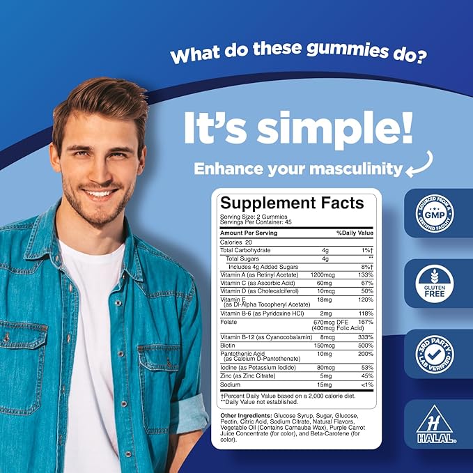 Natural Multivitamin for Men Gummies with Zinc - Men’s Multivitamin Gummy with Vitamin D C A & Biotin - Mens Multivitamins Gummies with Vitamin B6 & Vitamin B12 for Full Mens Health Supplement