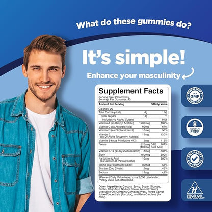 Natural Multivitamin for Men Gummies with Zinc - Men’s Multivitamin Gummy with Vitamin D C A & Biotin - Mens Multivitamins Gummies with Vitamin B6 & Vitamin B12 for Full Mens Health Supplement