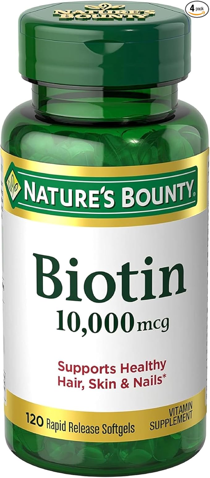 Nature's Bounty Biotin 10000 mcg Ultra Strength - 120 Softgels, Pack of 4