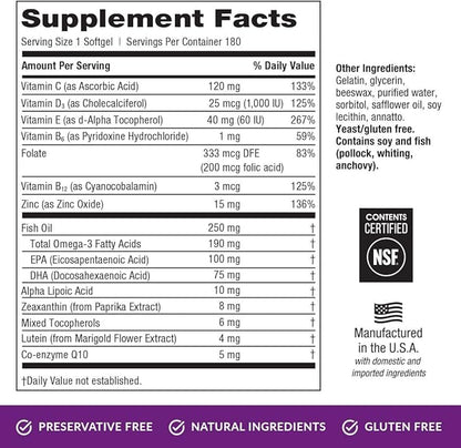 EyePromise Restore Supplement - 180 Softgel Capsules Containing Lutein, Vitamin C, Vitamin D, Vitamin E, Omega-3 Fish Oil, and Zeaxanthin - A Patented and Complete Eye Health Formula