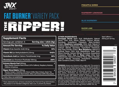 JNX SPORTS The Ripper! Fat Burner - Sample Variety Pack 5 x 8g Sticks | Super Thermogenesis, Appetite Control & Extreme Energy for Men & Women