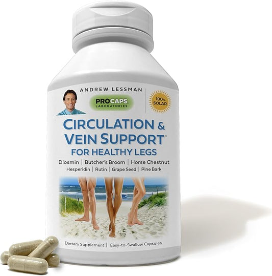 ANDREW LESSMAN Circulation & Vein Support for Healthy Legs 180 Capsules - High Bioactivity Diosmin, Butcher's Broom, Visibly Reduces Swelling & Discomfort in Feet, Ankles, Calves, Legs