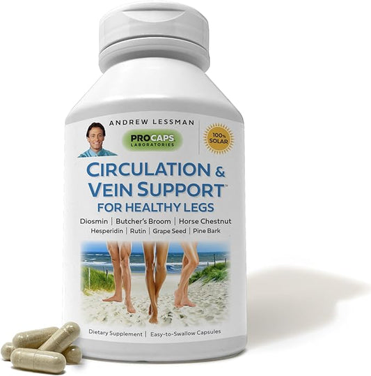 ANDREW LESSMAN Circulation & Vein Support for Healthy Legs 60 Capsules - High Bioactivity Diosmin, Butcher's Broom, Visibly Reduces Swelling & Discomfort in Feet, Ankles, Calves, Legs