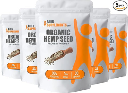 BulkSupplements.com Organic Hemp Protein Powder - Hemp Seed Protein, Superfood Protein Powder, Unflavored Protein - Vegan & Gluten Free, 30g per Serving, 5kg (11 lbs) (Pack of 5)