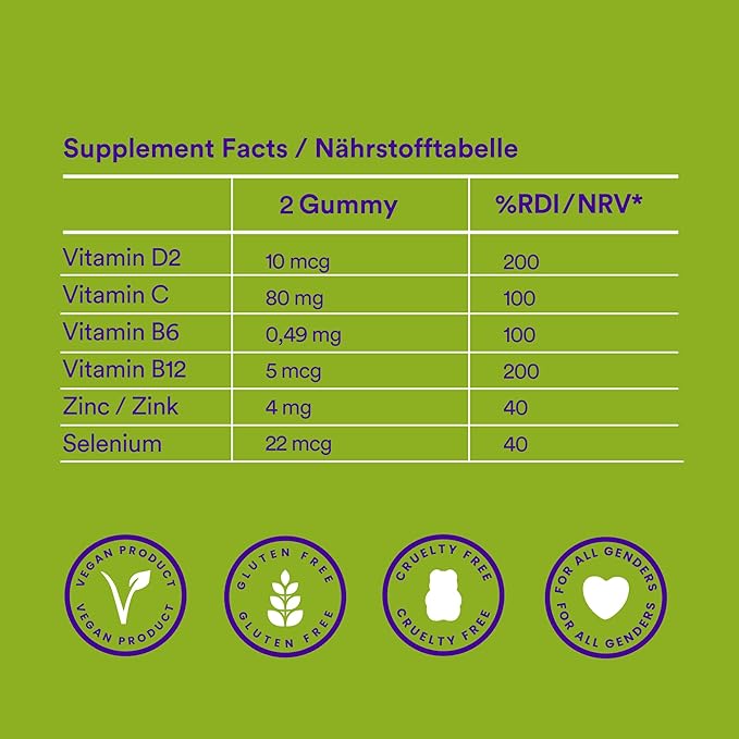 Probears® Immune Support Gummies - Vitamin C, Selenium, Zinc, Vitamins B6, B12 and D2 Organic Immunity Boost - Natural Vitamin Support for Adults - Vegan, Gluten Free, Gelatin Free, Halal - 60 Count