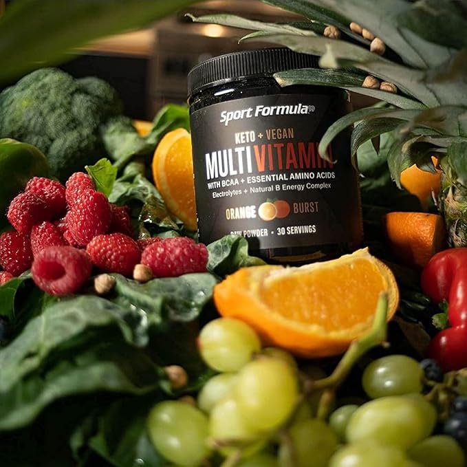Multivitamin Powder - Keto Drink Mix for Men Women BCAA Amino Acids Won’t Upset Your Stomach - Keto Vegan Multivitamin with Electrolytes Super B Complex Digestive Enzyme (Orange Burst)