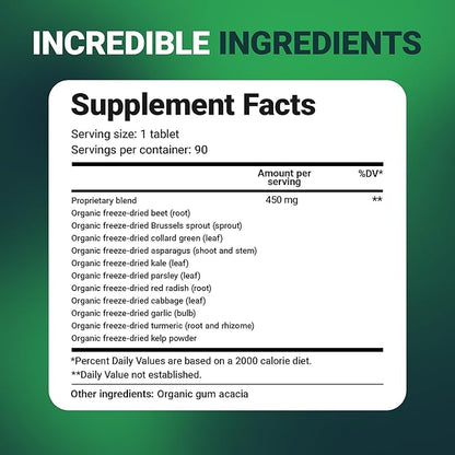 Dr. Berg's Greens Superfood Cruciferous Vegetable Tablets - Vegetable Supplements for Adults w/ 11 Phytonutrient Super Greens Tablets - Energy, Immune System & Liver Veggie Tablets - 90 Tablets