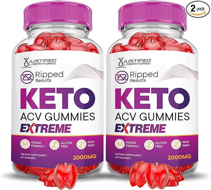 (2 Pack) Ripped Results Keto ACV Gummies Extreme 2000MG Ripped Results Keto Gummies Apple Cider Vinegar Formulated with Pomegranate Beet Juice Powder B12 Vegan Non GMO 120 Gummys