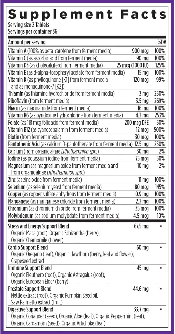 New Chapter Men's Multivitamin Advanced Formula for Stress, Brain, Immune, Heart & Energy Support, Higher Levels of Whole-Food Fermented Essential Nutrients for Men + Selenium + B Vitamins, 72 ct