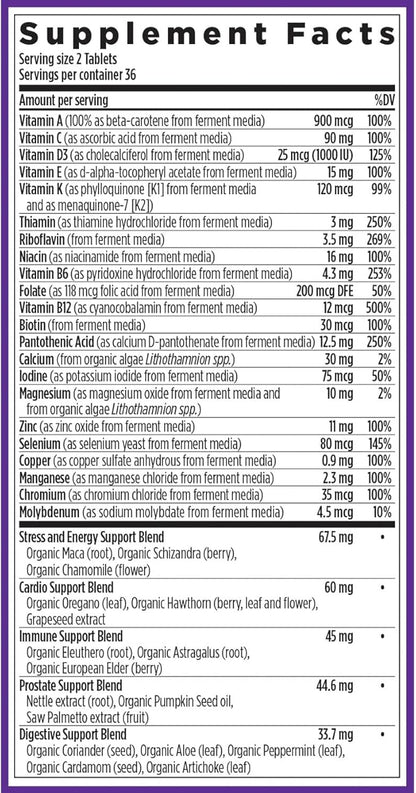 New Chapter Men's Multivitamin Advanced Formula for Stress, Brain, Immune, Heart & Energy Support, Higher Levels of Whole-Food Fermented Essential Nutrients for Men + Selenium + B Vitamins, 72 ct