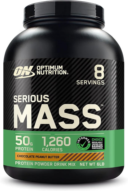 Optimum Nutrition Serious Mass, Weight Gainer Protein Powder, Mass Gainer, Vitamin C and Zinc for Immune Support, Creatine, Chocolate Peanut Butter, 6 Pound (Packaging May Vary)