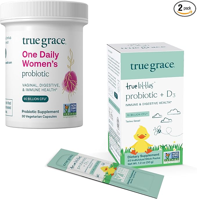 True Grace One Daily Women's Probiotic (30 Vegetarian Tablets) + True Littles Probiotic + D3 (30 Individual Stick Packs)