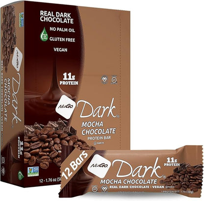 NuGo Dark Mocha Chocolate, 11g Vegan Protein, 200 Calories, Gluten Free,12 Count (Pack of 1)