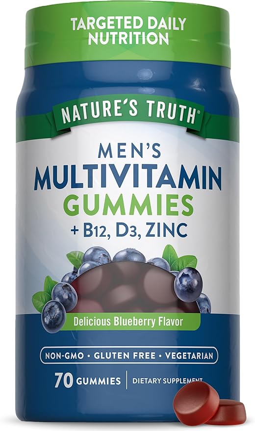 Nature's Truth Multivitamin for Men Gummies | 70 Count | Blueberry Flavor | with B12, D3, & Zinc | Vegetarian, Non-GMO, & Gluten Free Supplement