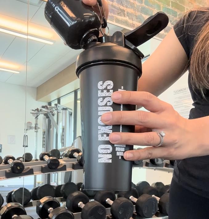 Protein Shaker Bottle, Shaker Bottles For Protein Mixes; Pre Workout With Protein Powder Container To Go, Protein Powder Travel Container & Gym Keychain Container Included.